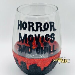 Horror Movies and Chill Glass with Red and Black Glitter